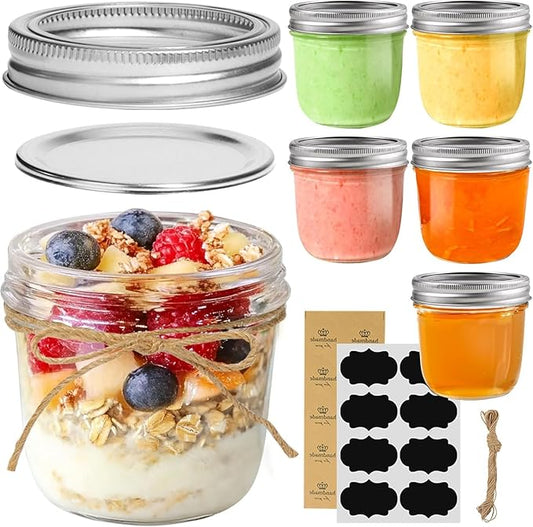 ComSaf Wide Mouth 8 oz Mason Jars with Lids, 6 Pcs Small Mason Containers, Canning Jars, 8oz Glass Jar with Lid, Canning Jars for Jams, Jelly, Sauces, Desserts, chia pudding, Pickle, Gift