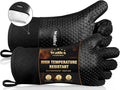 Walfos Silicone BBQ Gloves - Heat Resistant Grilling Gloves, Premium Non-Slip Kitchen Silicone Oven Mitt With Protective Cotton Layer Inside, Waterproof, Great for Grilling, Kitchen and Cooking, Black
