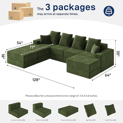 Living&Giving 128" U-Shaped Cloud Sectional Couch - Image 2