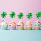 Gyufise 30Pcs Foil Firework Cupcake Toppers Sparkle Tinsel Cake Toppers Tinsel Drink Cake Decoration Cocktail Picks for Birthday Wedding Graduation Party Supplies Dark Green