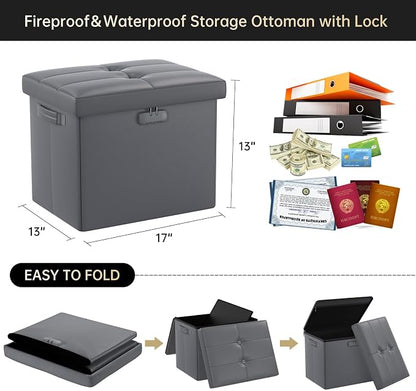 DocSafe Storage Ottoman with Lock, Fireproof Folding Ottoman Foot Rest Stool - Image 3