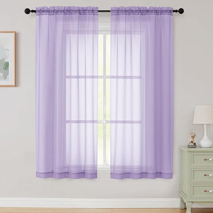 Sheer Lavender Curtains for Bedroom Living Room 63 Inch Length 2 Panels by WelvetBLK