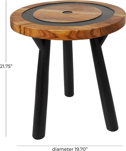 Deco 79 Teak Wood Geometric Side End Accent Table Layered Circle End Table - Image 3