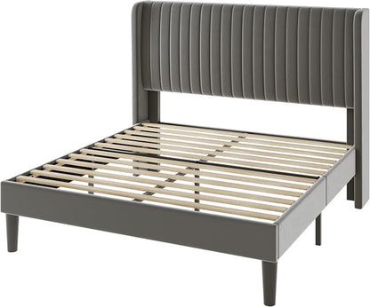 Allewie Full Size Velvet Bed Frame/Vertical Channel Tufted Wingback - Image 9