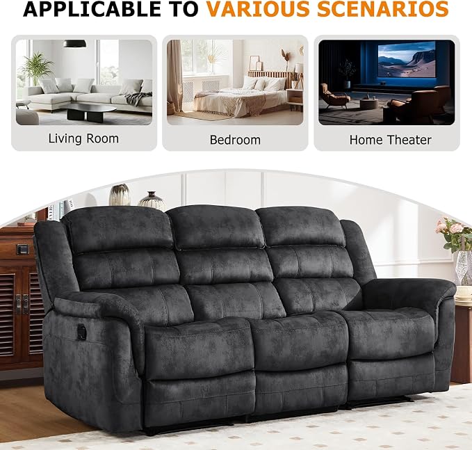 EBELLO 3 Pieces Reclining Living Room Set, Soft Fabric Manual Recliner Sofa - Image 5