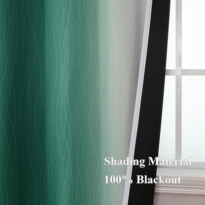 Green and Greyish White Blackout Curtains 52Wx90L 2 Panels | Ombre Curtains - Image 5