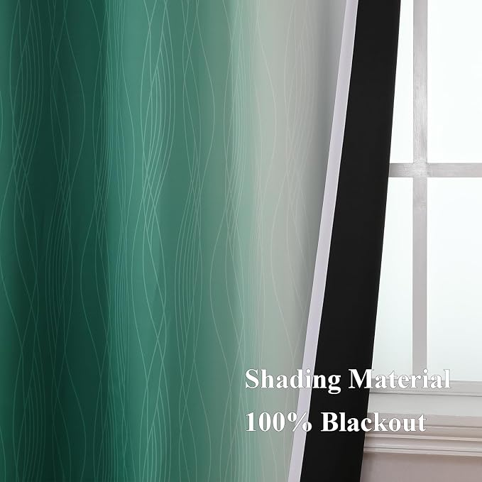 Green and Greyish White Blackout Curtains 52Wx84L 2 Panels | Ombre Curtains - Image 5