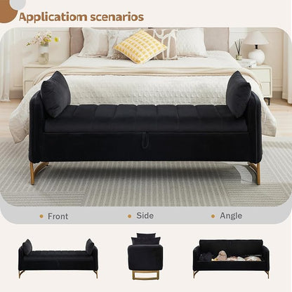 66" End of Bed Storage Bench King Size, Velvet Storage Benches - Image 9