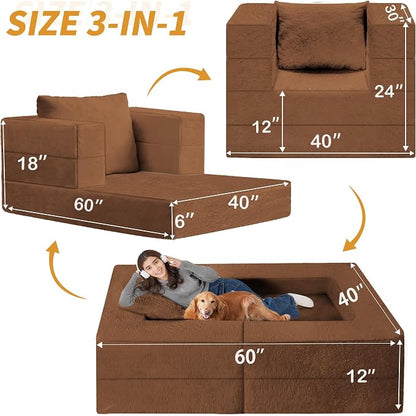 Futon Sofa Bed with Pillow, 3-in-1 Sleeper Sofa Bed with Removable Cover - Image 3
