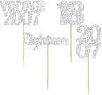 Gyufise 24Pcs 18th Birthday Cupcake Toppers Glitter Eighteen Vintage 2007 Hello 18 Years Birthday Cupcake Picks Adultish 18 Cake Decorations for Happy 18th Birthday Anniversary Party Supplies Silver