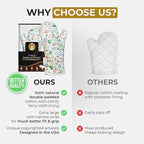 Premium Green Oven Mitts - Stylish and Heat-Resistant - Non-Slip Platinum Silicone Grip - Long and Thick - 100% Natural Cotton Exterior and Soft Terry Cloth Lining - Set of 2 by Cook'n'Chic