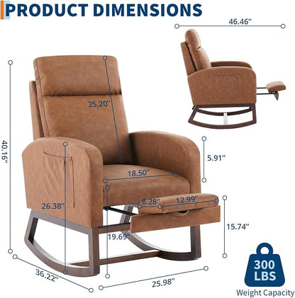 Rocking Chair Nursery with Foot Rest, Modern PU Upholstered Reading Glider - Image 2