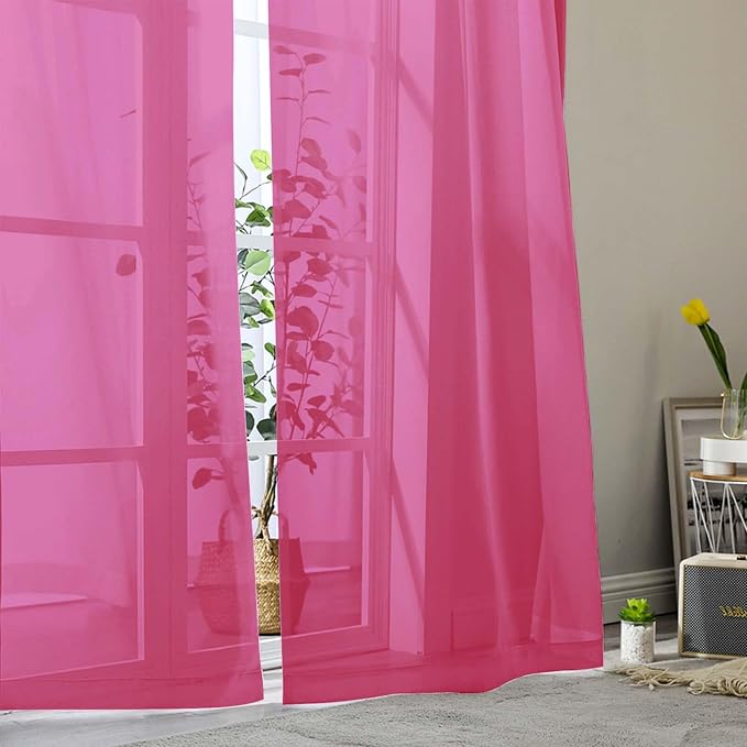 Hot Pink Sheer Curtains 84 Inches Long 2 Panels Set - Image 8