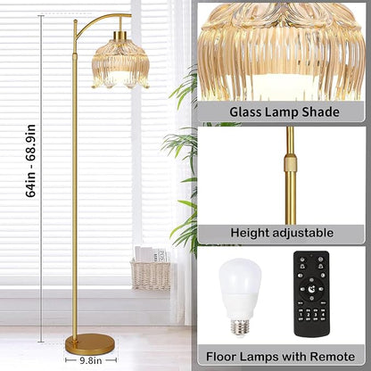 QIYIZM Flower Floor Lamp for Living Room, Glass Mid Century Modern Brass Tall - Image 4