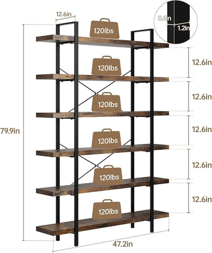 OtterOasis Heavy Duty 6-Tier Industrial Bookcase, 120lbs Shelf Capacity - Image 2