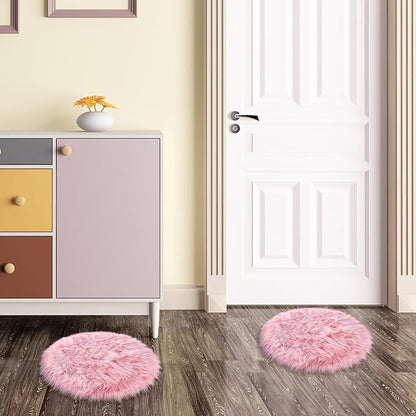 15.7 Inches Mini Pink Round Faux Fur Sheepskin Area Rug, Fluffy Small Circle - Image 6
