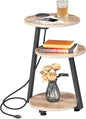 BEWISHOME Round End Table with Charging Station, Side Accent Table with 3-Tier by BEWISHOME
