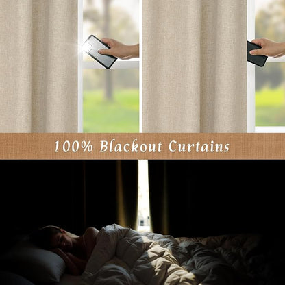 100% Blackout Short Linen Curtains 48 Inches Long, 2 Panels, Linen | Thermal - Image 3