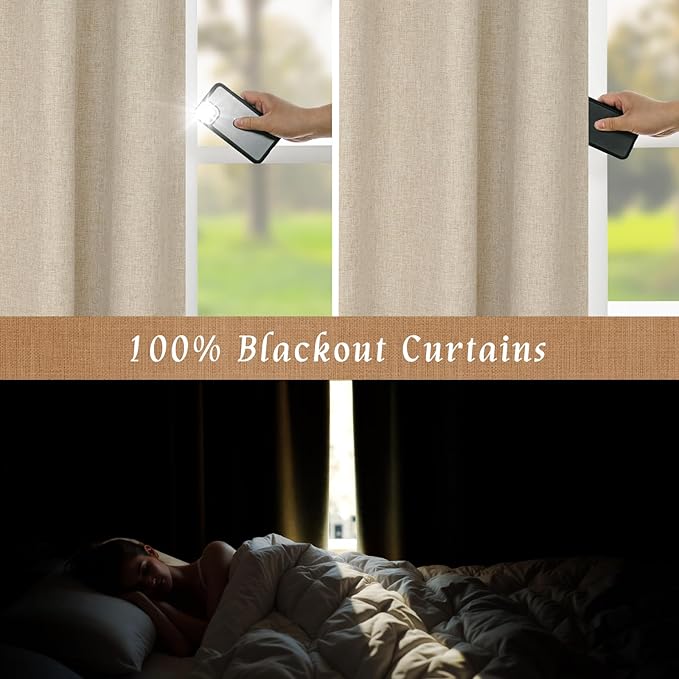 84 Inch 100% Blackout Linen Curtains 2 Panels - Image 4