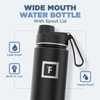 IRON °FLASK Camping & Hiking Hydration Flask with 3 Lids - Stainless Steel, Double Walled & Vacuum Insulated Water Bottle - Leak Proof & BPA Free (Black Marquina, Spout - 22 oz)