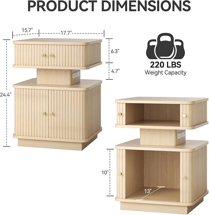 Nightstands Set of 2 with Charging Station, Modern Night Stands Set 2 with - Image 2
