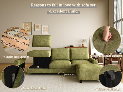 EASE MOOSE 100" Chenille L-Shaped Sectional Sofa, Modern Deep Seat Modular Couch - Image 8