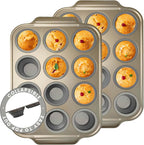 2 Pieces Carbon Steel 12 Hole Press Baking Silicone Cake Molds, Cupcake Baking Slices (12 Regular Sizes), Muffin Baking Sheets (Easy to Pop), Oven Safe Nonstick Non-Toxic Baking Pan