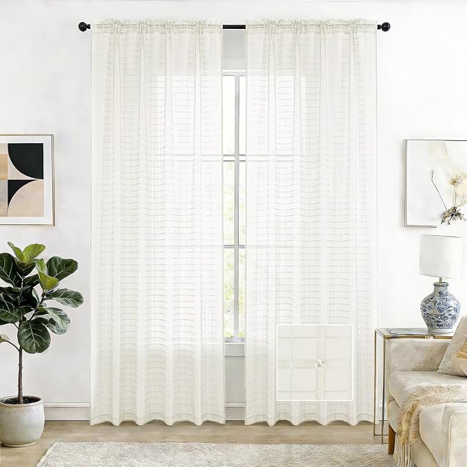 SpaceDresser Check Sheer Curtains 96 Inches Long by SpaceDresser