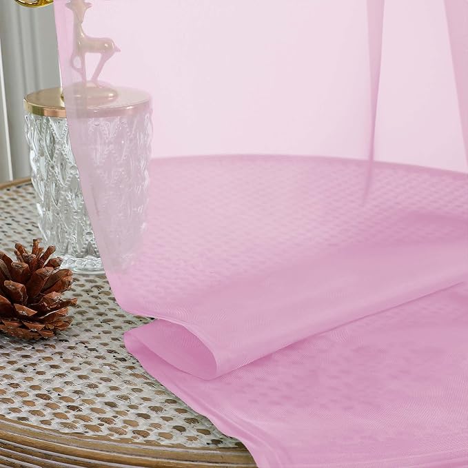 Sheer Pink Curtains, Sheer Curtains 63 inch Length 2 Panels Set, Rod Pocket - Image 7