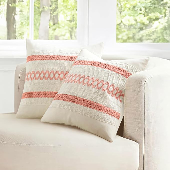 MIULEE Set of 2 Coral Red Boho Decorative Pillow Covers 18x18 Inch | Farmhouse - Image 7