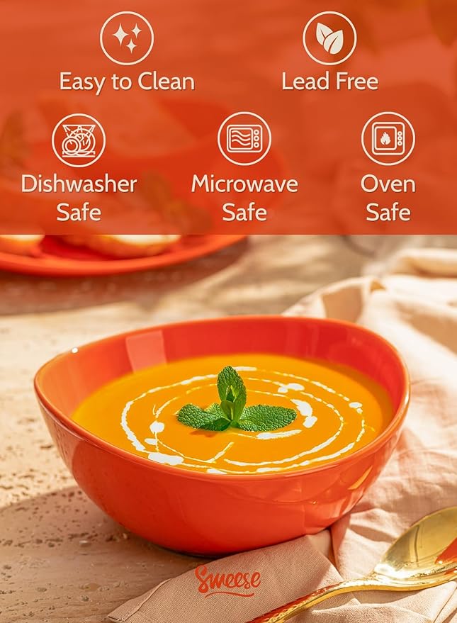 Sweese 18 oz Medium Porcelain Bowl - Set of 6 Rainbow Colored Cereal, Dessert, Soup, Rice & Salad Bowls, Ceramic Serving Bowls