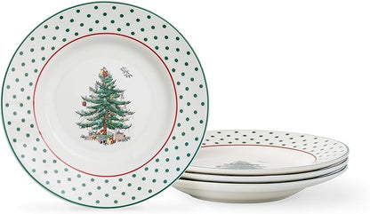 Spode Christmas Tree 6" Polka Dot Tidbit Plates (Set of 4) - Round Appetizer Plates with Festive Polka Dot Border - Dishwasher, Microwave & Freezer Safe Porcelain for Holiday Entertaining