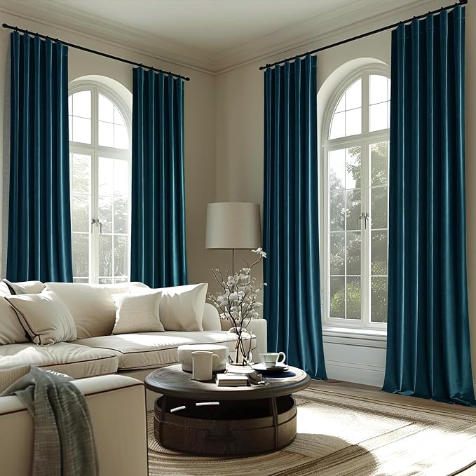 MIULEE Peacock Blue Velvet Blackout Curtains 52x108 inches 2 Panels | Luxury - Image 7