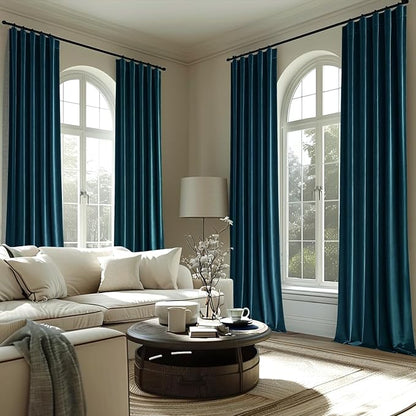 MIULEE Peacock Blue Velvet Curtains 52x72 inches 2 Panels Blackout Curtains | - Image 7
