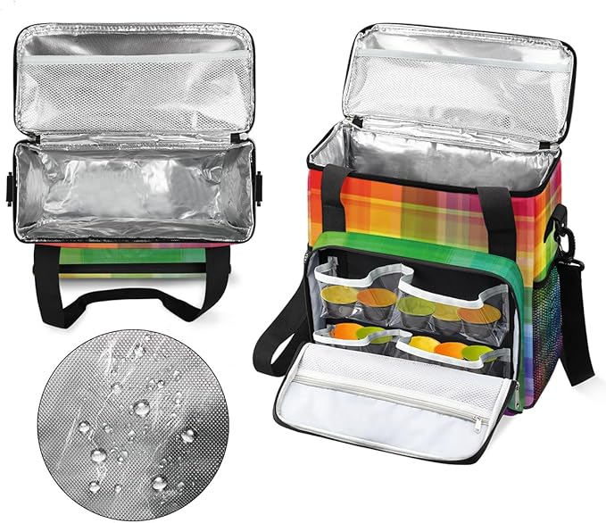 Colorful Rainbow Plaid Coffee Maker Carrying Bag, Coffee Machine Travel Storage Tote Bag Compatible with K-Mini or K-Mini Plus, Portable Single Serve Coffee Brewer Case with Pockets, for K-Cup Pods
