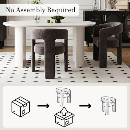 Modern Chenille Dining Chairs Set of 2, Upholstered Barrel Chairs - Image 3