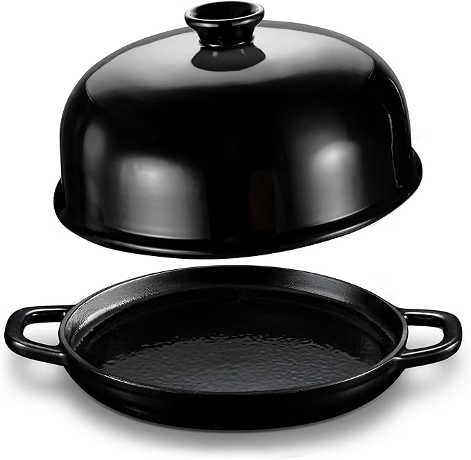 Kook Bread Oven, Sourdough Pan with Lid and Handles, Enameled Cast Iron Pan and Ceramic Lid, For Baking, Cooking, Roasting, Black
