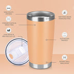 20 oz Tumbler Stainless Steel Tumblers Bulk with Lid Double Wall Insulated Coffee Tumbler Cups for Hot & Cold Drinks Powder Coated Travel Coffee Tumbler Mug Metal (Cream Orange, 6 pack)