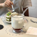 Glass Coffee Mugs Set of 4, 16 OZ Large Clear Glass Beer Cups with Handle,Striped Mug for Hot Beverages,Tea, Cappuccino, Latte, Espresso, Juice Mothers
