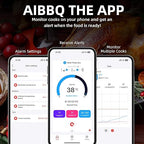 Amsau Wireless Smart Meat Thermometer with Bluetooth | Long Range | Measures Internal & Ambient Temp | for BBQ, Oven, Grill, Kitchen, Smoker, Rotisserie (Black)