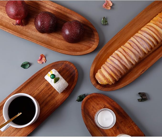 Wooden Tray Wood Serving Tray with Handle Large Serving Plates Acacia Solid Wood Appetizer Plates Multi-Use Oval Acacia Plates for Appetizer for Snack Small 1pcs