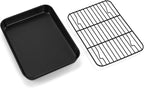 P&P CHEF Baking Oven Sheet Pan with Rack for Cookie, Nonstick Oven Tray and Cooling Rack for Baking & Roasting, Easy Clean, Black, 9.3 x 7 Inch