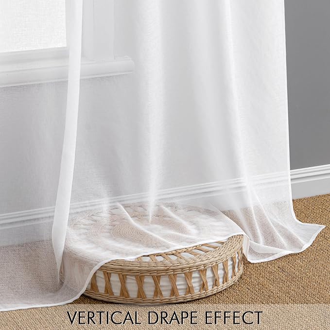 MIULEE Semi White Linen Textured Sheer Curtains 42W×84L Rod Pocket 2 Panels | - Image 6