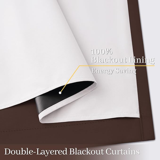 Yakamok Brown 100% Blackout Curtain Panels 84 inches, 2 Panels | Blackout - Image 4