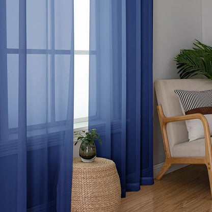 Royal Blue Sheer Curtains 84 Inches Long 2 Panels Set, Elegant Rod Pocket - Image 8