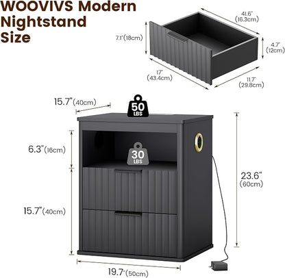 WOOVIVS Modern NightStand with Smart Human Sensor Lights, Bedside Table - Image 2