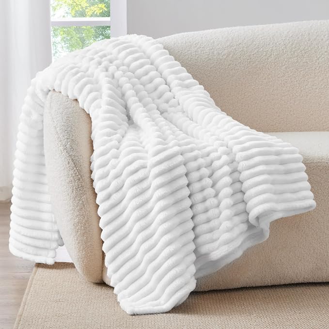BEDELITE Striped Fleece Throw Blanket, Bright White, Soft Cozy, Lightweight Warm - Image 7