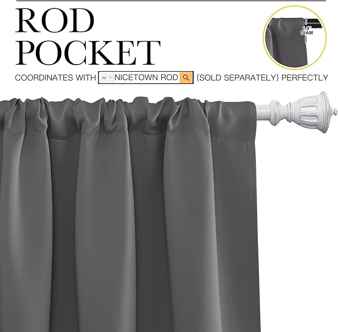 NICETOWN Grey Window Curtains for Bedroom - Image 2