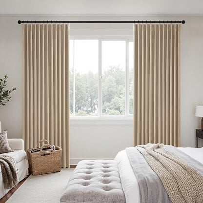 MIULEE Taupe Pinch Pleated 100% Blackout Linen Curtains 40x90 Inches | Room - Image 2