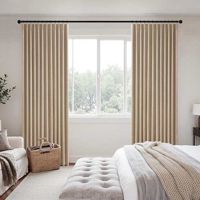 MIULEE Taupe Pinch Pleated 100% Blackout Linen Curtains 40x108 Inches | Room - Image 2